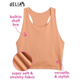 dELiA*s Girls' Training Bra - Longline Cami Bralette - Seamless Crop Top Undershirt with Bra Shelf: Dance, Sports (2 Pack), Size Large, Black/Nude