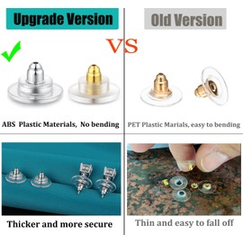 Catinee 3 Pairs Earring Backs,925 Sterling Silver Earring Backs Replacements, Adjustable Hypoallergenic Locking Earring Backs Fit 0.028-0.039inch Post（Silver+Gold）