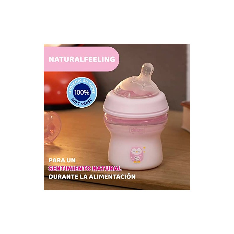 CHICCO, Biberón Natural Feeling, Color Rosa, 150 ml