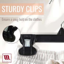 MAINETTI - 6008SMB50 Mainetti 6008 Black Plastic Children's Hangers - 50 Pack with Rotating Metal Hook and Sturdy Plastic Non-Slip Clips, Great for Pants/Skirts/Slacks/Bottoms, 8 Inch