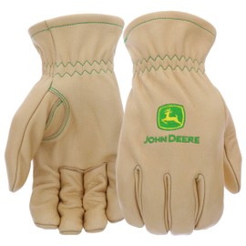 John Deere JD84013-L Men's Water Resistant Leather Gloves, Abrasion Resistant, Durable, Tan, Large