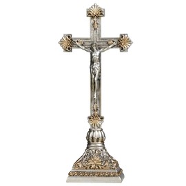 Grace4Joy Crucifix Stand, 12.5 Inches Standing Crucifix Catholic Table Altar Decor, Hand Painted Jesus Cross with Ornate Base Antique Home Deocr