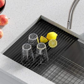 Kraus KRM-11LG Multipurpose Over Sink Roll-Up Dish Drying Rack, Light Grey, 16.88" x 12" x .38"