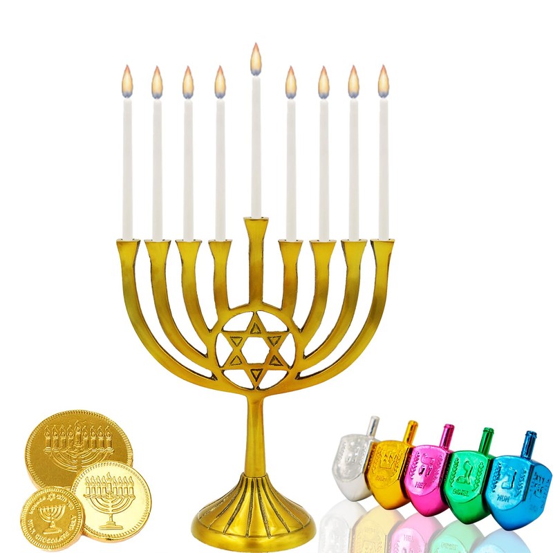 The Dreidel Company White Hanukkah Candles Jerusalem Design Menorah Chanukah