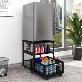 PUNCIA 19.7x19.7in Mini Fridge Stand with Storage and Wheels Heavy Duty Mini Fridge with Adjustable Shelf Table Beverage Refrigerator Stand for Coffee Bar Fridge Cart for Office Home Dorm Apartment