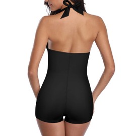 Traje de baño retro para mujer, traje de baño clásico de una pieza para mujer, control de abdomen y pierna de niño fruncida, traje de baño push-up, A Sexy Black, 14-16