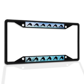 Fastasticdeals Metal Insert License Plate Frame Silhouette Dolphins Weatherproof Car Accessories Black 4 Holes Solid Insert