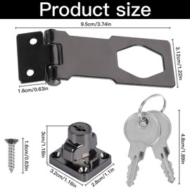 Xrten Keyed Hasp Locks Catch Latch Safety Lock Door Lock with Key for Window Shed Doors Boxes Cabinet Furniture Garden (Black)