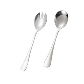 HUATEEN Stainless Steel Salad Servers Set,2 PCS Salad Spoon and Fork Set Ergonomic Serving Utensils for Salads Home Restaurants Parties Silver 7.8 Inch