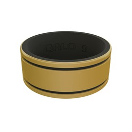 QALO Men's Rubber Silicone Ring, Metallic Striped Strata, Comfort Fit, Silicone Rubber Wedding Band, Breathable, Durable Wedding Ring for Men, 9mm Wide 1.85mm Thick, Gold & Black, Size 11