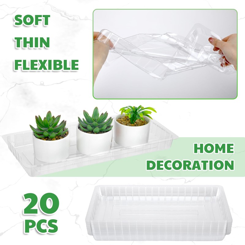SiliFine 20 Pcs Clear Plastic Plant Saucer Rectangular Plant Drip