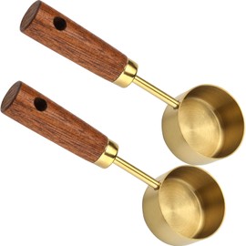 Stainless Steel Coffee Scoop for Ground Coffee, 15ml Coffee Measuring Scoop with Woodle Handle Coffee Spoons (Gold)