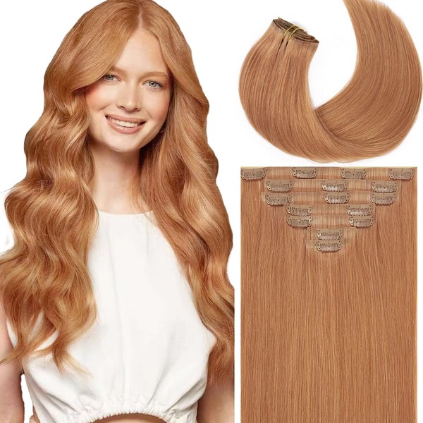 Loxxy Human Hair Clip in Extensions Auburn Blonde 110g 6Pcs