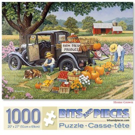 Bits and Pieces – 1000 Piece Jigsaw Puzzle for Adults – Home Grown - Fall On The Farm Jigsaw Puzzle by Artist John Sloane, Completed Puzzle Size: 20" x 27"