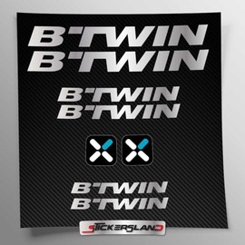 Sticker Set Compatible with Frame BTWIN MTB Mountain Bike and Helmet | Sticker Stickers with Logos | Stickersland® (Silver Shiny Metallic)