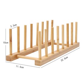 Teensery Bamboo Wood Dish Rack Detachable Plate Pot Cup Lid Drying Storage Holder Stand for Home Kitchen Cabinet (7 Slots)