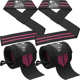 Muñequeras + correas de elevación (2 pares) para levantamiento de pesas, entrenamiento cruzado, entrenamiento, gimnasio, levantamiento de potencia, culturismo, apoyo para mujeres y hombres, sin