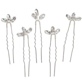 Silver Crystal Headband, Pack of 5 Flower Leaf Headpieces, U-Shaped Hair Accessories, Bride, Bridal Jewellery, Wedding Hair Pins, Diamond Hair Accessories for Wedding, Prom, Party, Girls, Silver