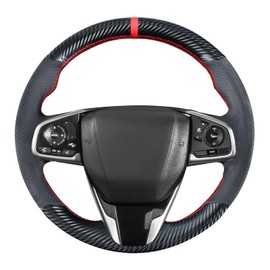 Loncky Matte Carbon Fiber Leather Steering Wheel Cover for Honda Civic 10th Generation 2016 2017 2018 2019 2020 2021 / Clarity 2018-2021 / CR-V CRV 2017-2022 15 Inches Custom Fit OEM DIY Accessories