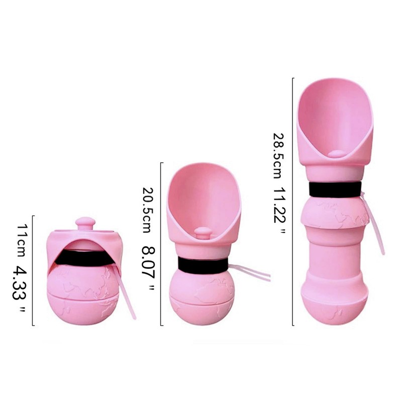 Generic Dog Foldable Water Bottle with Folding Bowl (Pink Globe)