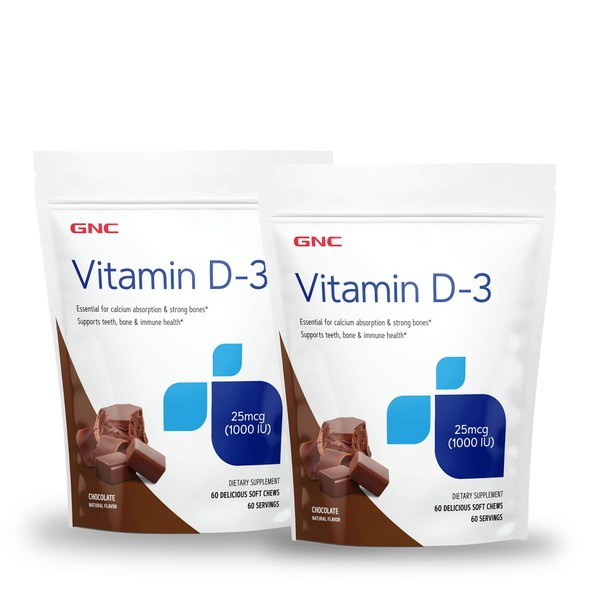 GNC Vitamin D-3 Soft Chews 1000IU - Chocolate - Twin Pack