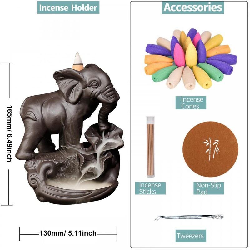 XUDREZ Cute Elephant Backflow Incense Holder Ceramic Waterfall Backflow Incense