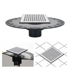 Uni-Green Shower Drain Kit 6” Compatible with Schluter Shower Pan with Flange for 2” Pipe,Replacement for Schluter Shower Kit, Mission Style Square Shower Floor Drain SS304 Grate and ABS Material