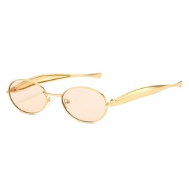 KUKASEN Retro Oval Sunglasses for Women Men - Vintage 90s Y2K Style Small Gold Frame Shades, UV400 Tinted Lens
