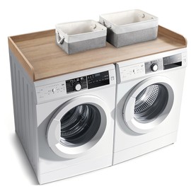 GLDZI Washer Dryer Countertop with 2 Pack Storage Baskets, Wood Washer and Dryer Countertop with Non-Slip Pads/Edge Rails for Laundry Room Storage and Organization, 27.5" W x 54" L(Woodcolor)