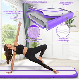 Gymnastics Mats Tumbling Track Mat, Air Mat Tumble Track Inflatable Training Mat 4 inch Thickness With Carry Bag Electric Pump For Home Use, Cheerleading, Yoga, Water Exercise (Purple, 20ftx3.3ftx4inch)