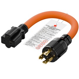 1FT Nema L14-30P 30Amp Locking Plug Male to 6-20R T-Blade Adapter, STW 10-AWG 30A 4-Prong 250V to 3 20A 250V 6-20/15R Adapter, L14-30 to 6-20 Adapter