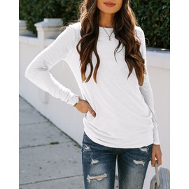 Sherosa Crew Neck Shirts for Women Long Sleeve Cotton Tshirts Ladies Nursing Tops Basic Tees White,XL
