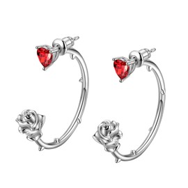 SEIHOP Rose Hoop Earrings Sliver Plated Cute Elegant Rose Flower Hoop Earrings with Birthstone Jewelry Gifts for Women KE0102W