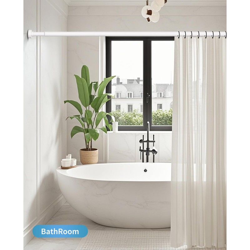 Emlaoe White Shower Curtain Rod 34-96 Inches(2.8-8ft) Adjustable Shower Rod