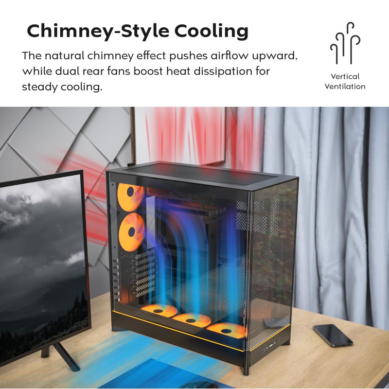 MONTECH HS02, ATX Mid-Tower PC Case, Gaming PC, High-Airflow, Reversible