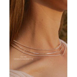 modabilé Women’s 925 Sterling Silver Venetian Chain Necklace, 35-90 cm, 1.2 mm Wide, No Pendant, Delicate Silver Chain with Case, Made in Germany, Silver, grey