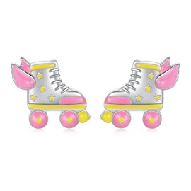 Roller Skate Earrings 925 Sterling Silver Skating Shoes Stud Earrings Sports Themed Jewelry Gift for Women Roller Skater, Small, S925, No Gemstone
