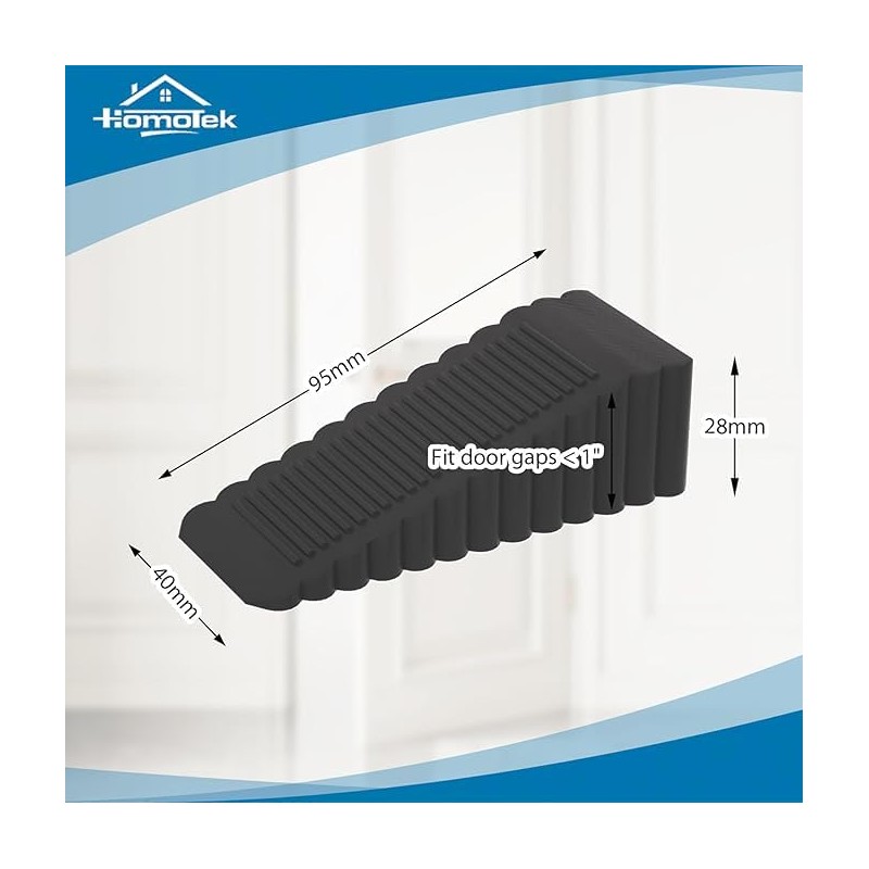 HOMOTEK 4 Pack Wedge Rubber Door Stops Black -Non-Slip Stoppers