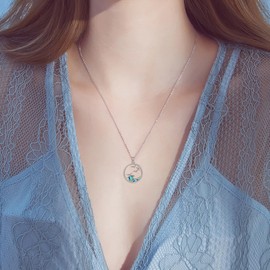 JERWLI Ocean Wave Mountain Necklace Sterling Silver Abalone Shell Wave Pendant Mountain Chain Ocean Jewelry Beach Gifts for Women Girls, Sterling Silver, No Gemstone