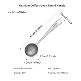 Ti artisan Titanium Coffee Measuring Scoop Coffee Beans Spoon with Long Handle Tablespoon Scooper for Ground Coffee, Loose Tea and Powder (Sand Blast-20ml)