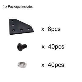 BLCCLOY 8 Sets 10 Series Aluminum Extrusion Profiles Corner Brackets 1010 90Deg Right Angle Black L Connectors wtih T Slot Nuts and Bolts for 1" x 1" 1 Inch 10/10 Slot Extruded Aluminum Connect