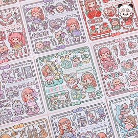 Alideco 14sheets Scrapbook Stickers Cute Kawaii Girls People Telado Scrapbooking for Journaling Junk Journal Crafts Embelishment Decoration Stickers (huahuaxianzi)