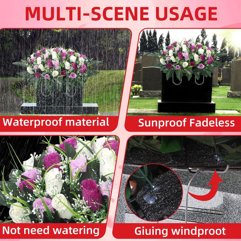 Lodou Cemetery Flowers for Grave,Headstone Flower Saddle,Flowers for Cemetery Grave