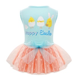 cyeollo Dog Dress Happy Easter Dog Clothes Cute Cartoon Print Holiday Outfit Tulle Dog Dresses for Medium Dogs Girl