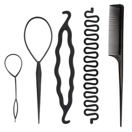 JOCXZI Hair Braiding Tool - Pack of 7 Hair Styling Tools, Knot Rings for Hair Styling, Braiding Tool DIY Hair Accessories Women Hair Twist Bun with Hair Comb (Black)