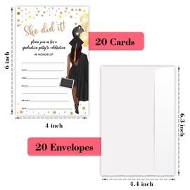 20 PCS Graduation Party Invitations, She Did It Graduation Invite Cards with Envelopes, University Bachelor or High School Grad Celebration Graduation Party Congrats Announcements Supplies -L776