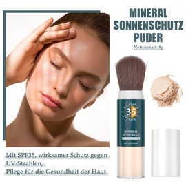 Mineral Sonnenschutz Puder, SPF 35 Matte Sunscreen Loose Powder mit Pinsel, Wasserfest & Langlebig Setting Powder, Ölkontrolle Puder Makeup Leicht & Atmungsaktiv, Make Up Fixierung für Alle Hauttypen