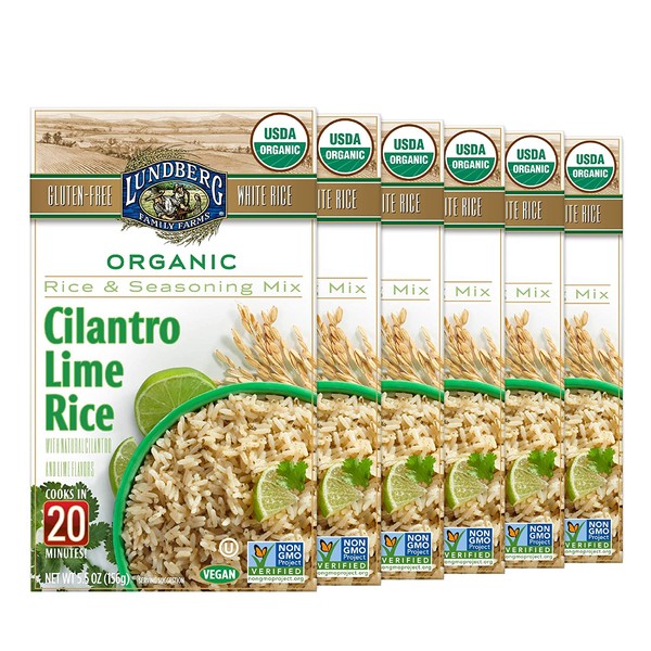 Lundberg Organic White Rice Entree, Cilantro Lime, 5.5oz (6Count), Gluten-Free, Vegan, Usda Certified Organic, Non-Gmo Verified, Kosher; 20 Min Cook Time
