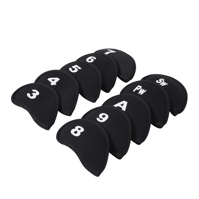 10Pcs Neoprene Black Golf Head Covers for Iron with White