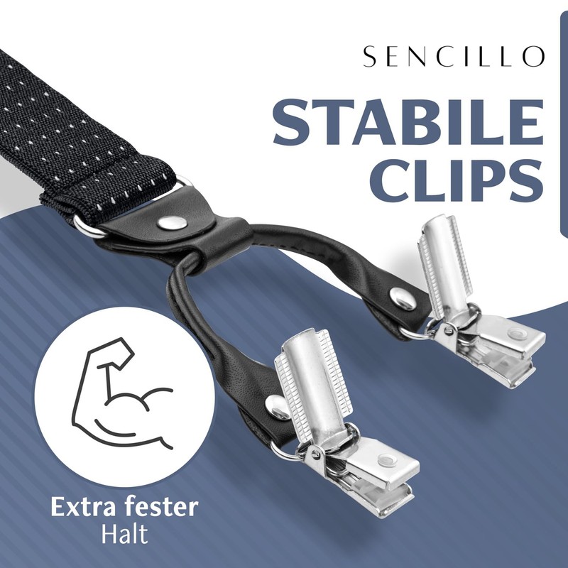 Sencillo Men's Braces with 6 Strong Clips Y Shape, Black